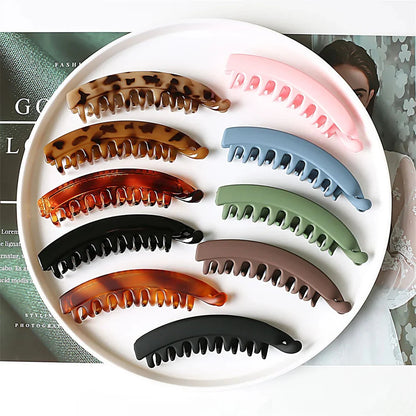 Frosted Solid Color Banana Hair Clips – Fashion Ponytail Barrettes &amp; Hair Claws for Women