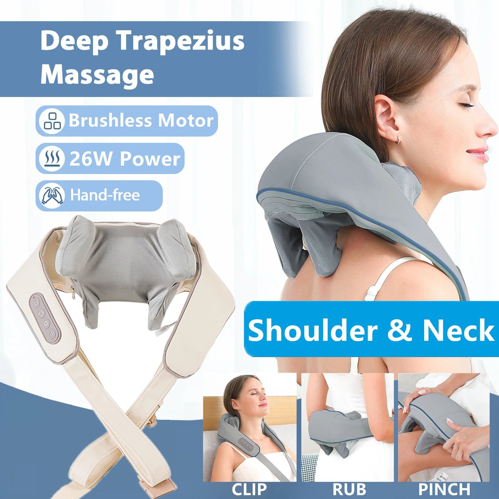 Experience Ultimate Relaxation with the 26W Wireless Neck and Shoulder Massager - Perfect for Trapezius and Cervical Relief