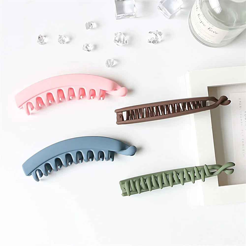 Frosted Solid Color Banana Hair Clips – Fashion Ponytail Barrettes &amp; Hair Claws for Women